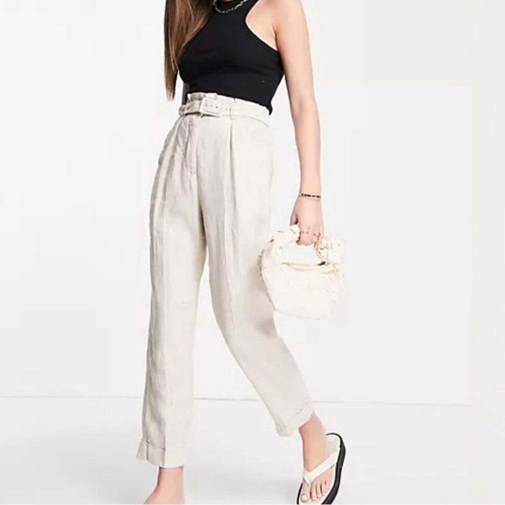 & Other Stories Belted Linen Trousers- Size 2